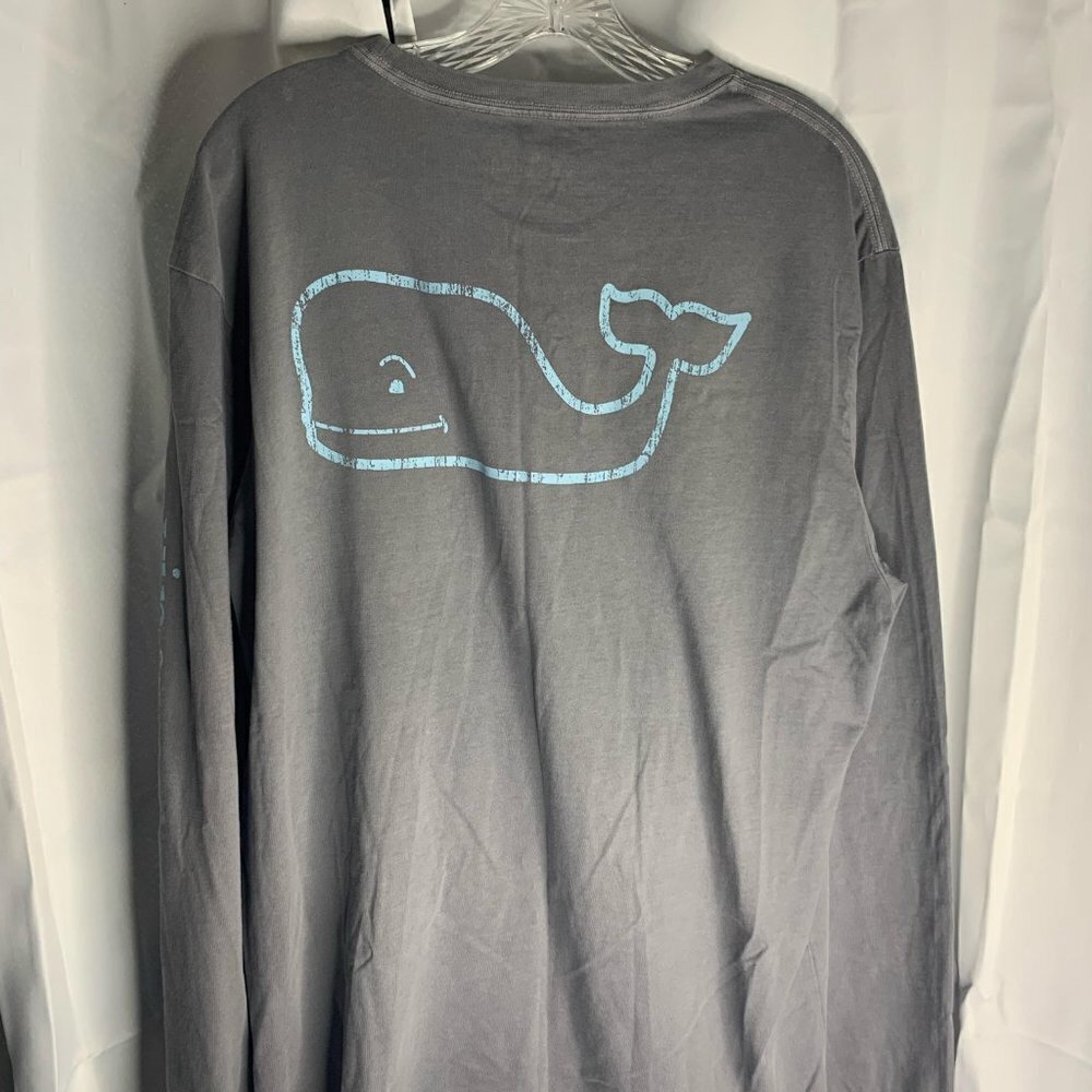 Vineyard Vines Men's Burgee, Vintage Whale Long-Sleeve Pocket Tee, Gray. - Picture 2 of 4